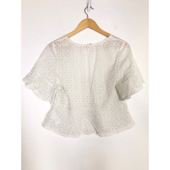 Madewell Eyelet Tie Front Top Short Sleeve V Neck Soft White NWT Size Large - Picture 8 of 13